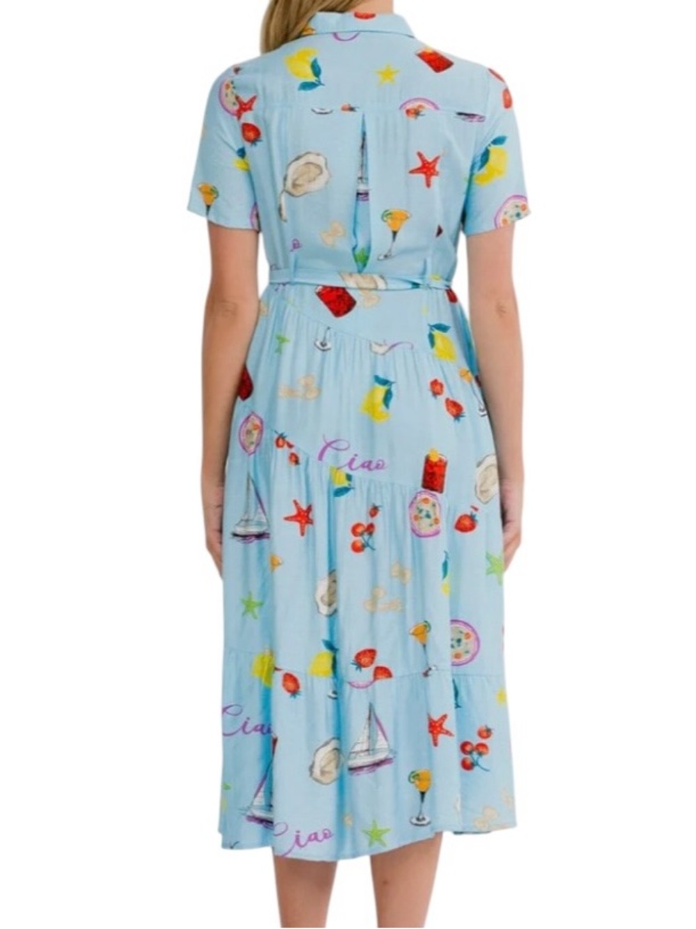 Milk & Honey Italian Amalfi Coast Print Blue Soft MIDI Summer Dress - Picture 2 of 3